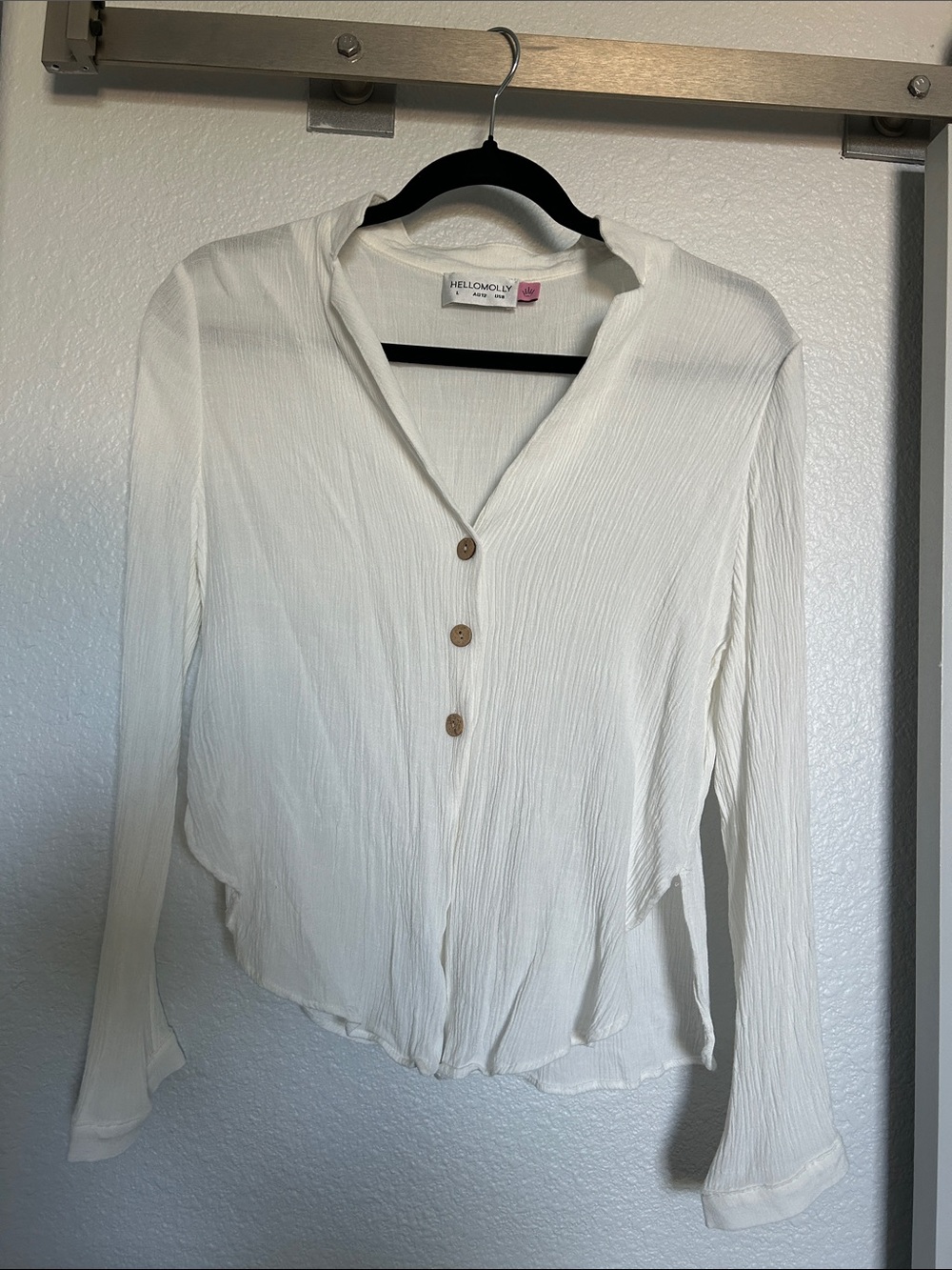 Hello Molly Ivory Textured Button-Front V-Neck Blouse